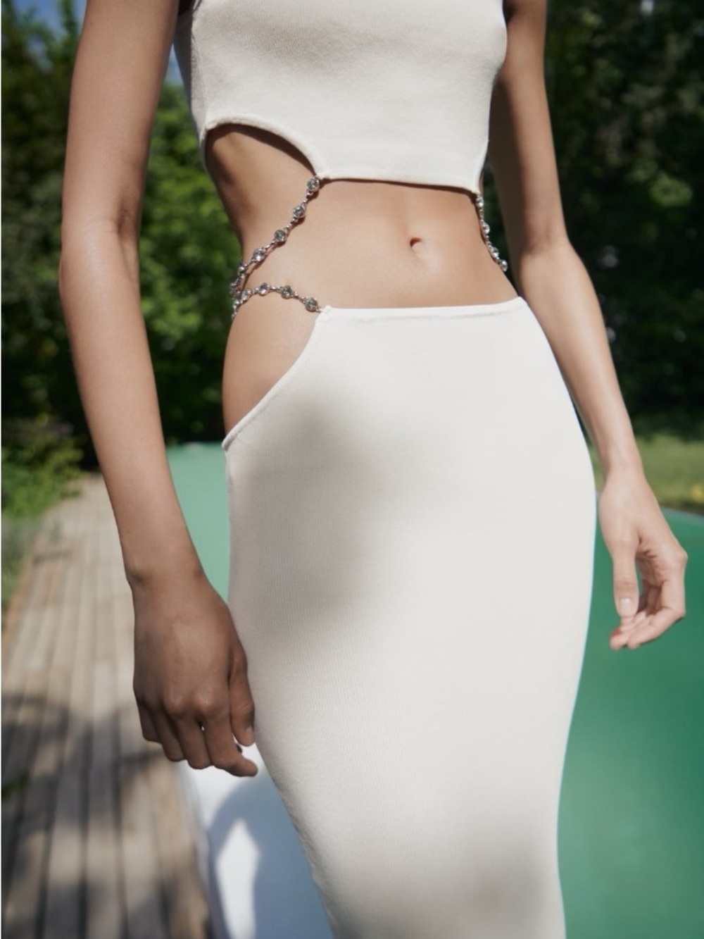 Zara White skirt with Crystal Chain Detail